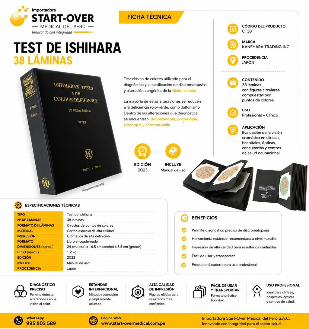 Test de Ishihara – 38 Cartillas de Colores Kanehara Trading Inc.