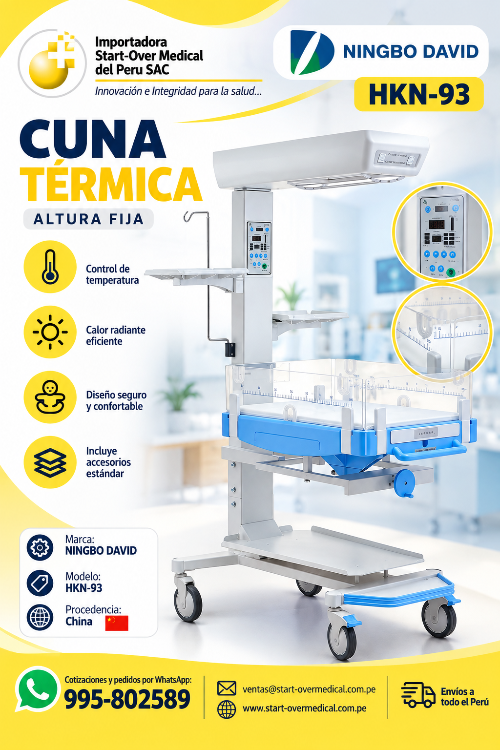 Cuna o Servocuna Térmica altura fija c/ accesorios estándar HKN-93 NINGBO DAVID HKN-93